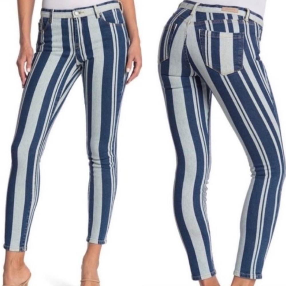 Blank NYC Women's Blue and White Striped Skinny Jeans